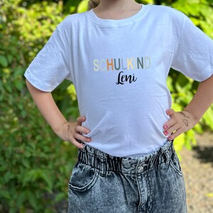 Personalized children&#39;s T-shirt for school enrollment | Children&#39;s shirt for schoolchildren 2024, girls and boys with name | Back to school cone | Schoolchild with name