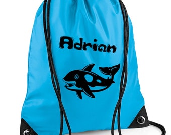 Gymnastic bag with Name, whale, * action *