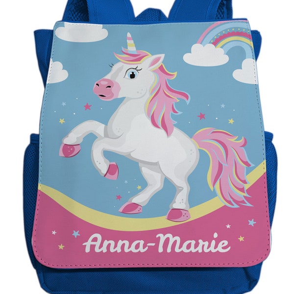 Backpack with name for girls | Motif unicorn & rainbow | colorful animal kindergarten backpack incl. desired name light blue dark blue red