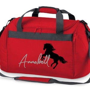 Riding bag personalized with name print Motif rearing horse with name Carrying and sports bag for girls for riding rot