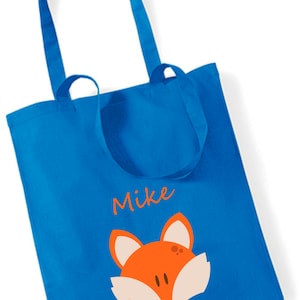 Jutebeutel mit eigenem Namen bedruckt | Motiv Fuchs | große Stofftasche Baumwolle | Personalisierter Kitabeutel Mädchen Jungen