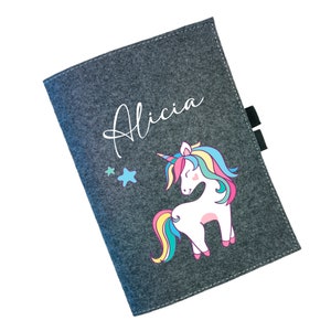 U-Heft Hülle Filz mit Namen | Personalisierte Schutzhülle Mutterpass Impfpass | Notizbuchhülle Kinder Mädchen DINA5 | Motiv Einhorn Sterne