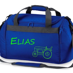 Sac de sport avec nom pour enfants | Motif tracteur bulldog | Sac à bandoulière pour garçon
