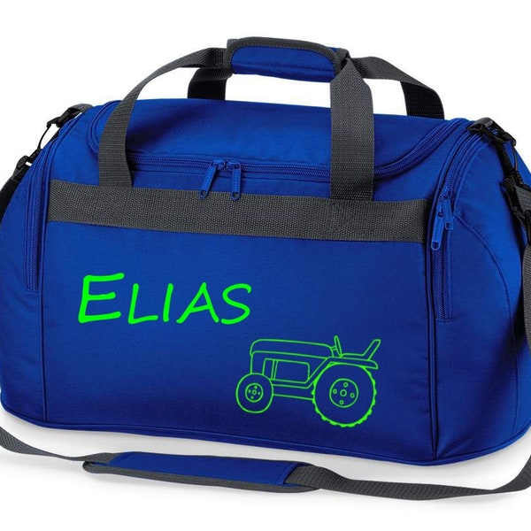 Sporttasche mit Namen für Kinder | Motiv Traktor Bulldog | Reisetasche zum Umhängen für Jungen
