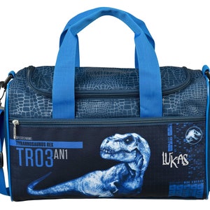 Sac de sport avec nom | incl. IMPRESSION DE NOM | Motif dinosaure T-Rex Dino | Sac de voyage pour garçon | sac fourre-tout sac à bandoulière
