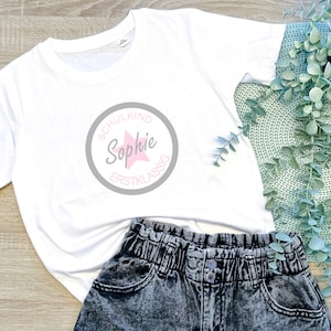 Personalized children's T-shirt for school enrollment | Children's shirt for schoolchildren 2024 girls and boys with name | Back to school 1st grade first-class star