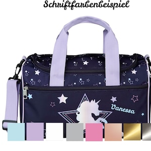 small sports bag girl with name Unicorn Dreamland motif with stars in purple Personalized travel bag shoulder bag image 4