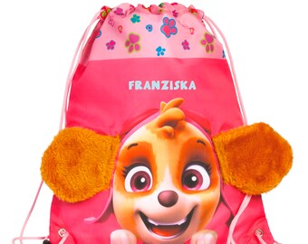 small gym bag Paw Patrol with fabric ears | including NAME PRINT | Motif Skye in rose pink | Drawstring shoe bag for girls
