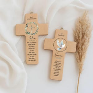 Croce Da Parete In Legno Chiaro Con Cuore 35 Cm - Regalo Religioso Cristiano - 5