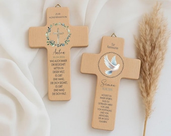 Regalo personalizzato per la Prima Comunione, la Cresima o il Battesimo, croce con nome e benedizione, croce da parete in legno per bambine, bambini e figliocci