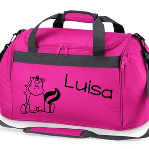 Sporttasche mit Namen | inkl.Namensdruck | Einhorn | bedruckt für Kinder | Reisetasche | Mädchen Junge pink schwarz