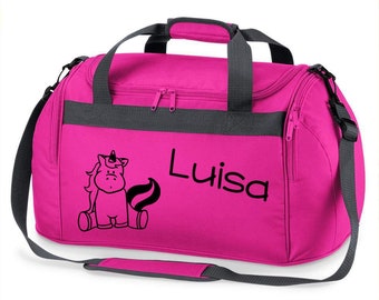 Sporttasche mit Namen | inkl.Namensdruck | Einhorn | bedruckt für Kinder | Reisetasche | Mädchen Junge pink schwarz