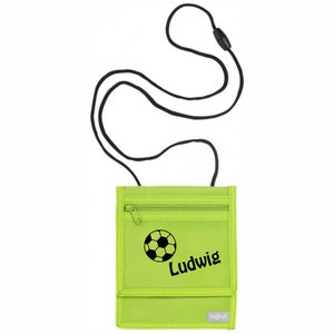 Bolsa de cuello con nombre | incluido. IMPRESIÓN DE NOMBRES | Motivo de fútbol | Monedero infantil para niñas con cierre de velcro para colgar