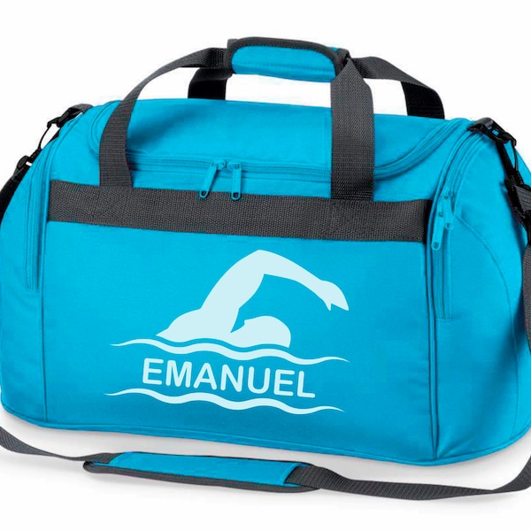 Sporttasche Schwimmen für Kinder - Personalisierbar mit Name - Schwimmtasche Duffle Bag für Mädchen und Jungen