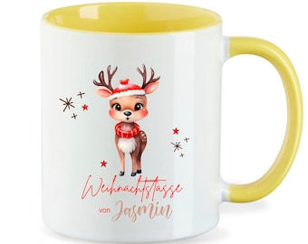 Tazza natalizia personalizzata con cervo e cappello in stile boho | Tazza regalo per bambini per Natale con nome | Tazza multicolore