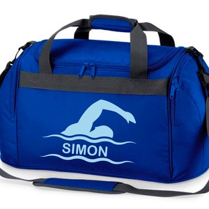 Sporttasche Schwimmen für Kinder Personalisierbar mit Name Schwimmtasche Duffle Bag für Mädchen und Jungen Royalblau