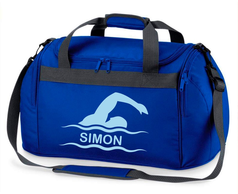 Sporttasche Schwimmen für Kinder Personalisierbar mit Name Schwimmtasche Duffle Bag für Mädchen und Jungen Royalblau