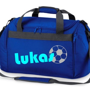 Sporttasche mit Namen, Fußball, bedruckt, für Kinder, Reisetasche, Mädchen, Junge, blau, schwarz, pink royalblau