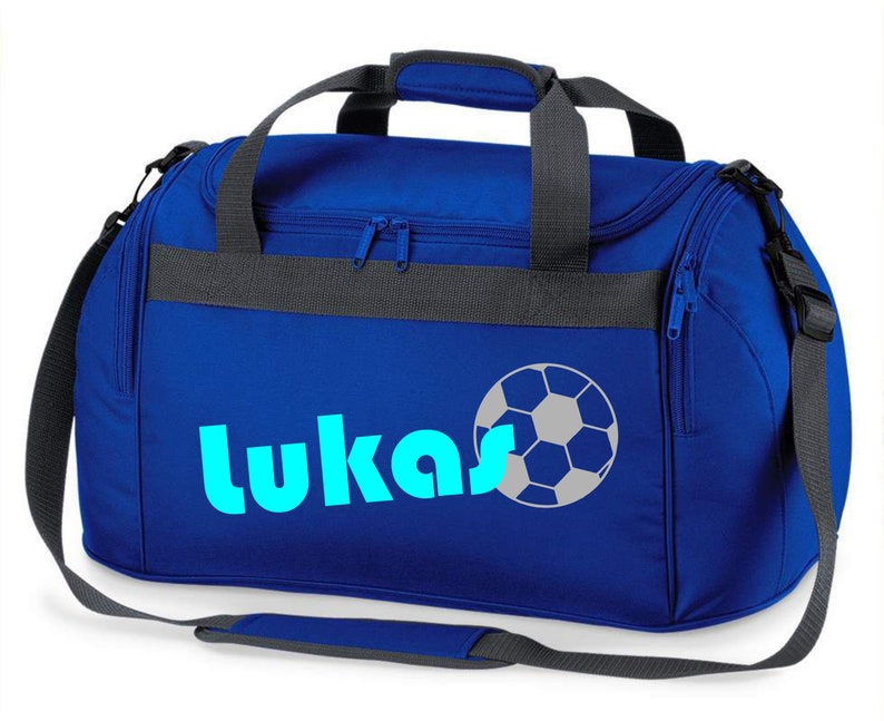 Borsa sportiva con nome Calcio stampato Borsa da viaggio per bambini Ragazza Ragazzo Blu Nero Rosa royalblau