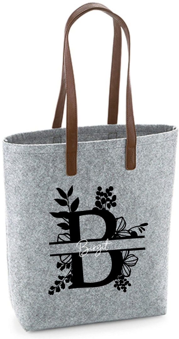 Borsa shopper in feltro grigio scuro con stampa a motivo | Stampata e personalizzata con una corona di fiori e la scritta mamma | Borsa shopping regalo | Festa della mamma - Italia