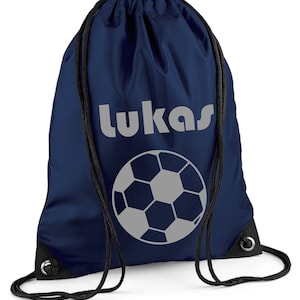 Sac de sport avec nom | Motif de football | y compris l'impression du nom | Sac de sport sac à chaussures bleu pour garçons enfants gris | plusieurs couleurs possibles