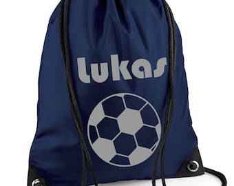 Gym bag with name | Football motif | incl. name print | Sports bag shoe bag blue for boys children gray | many colors available