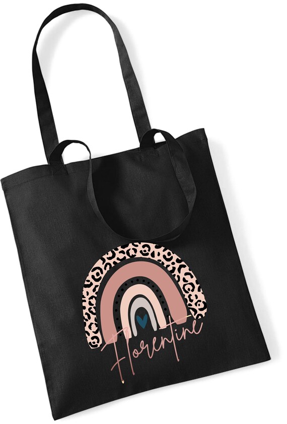 Sac En Toile De Jute Imprimé Arc-en-Ciel Rose LEO Avec Nom - Sac Personnalisé Fille Crèche École
