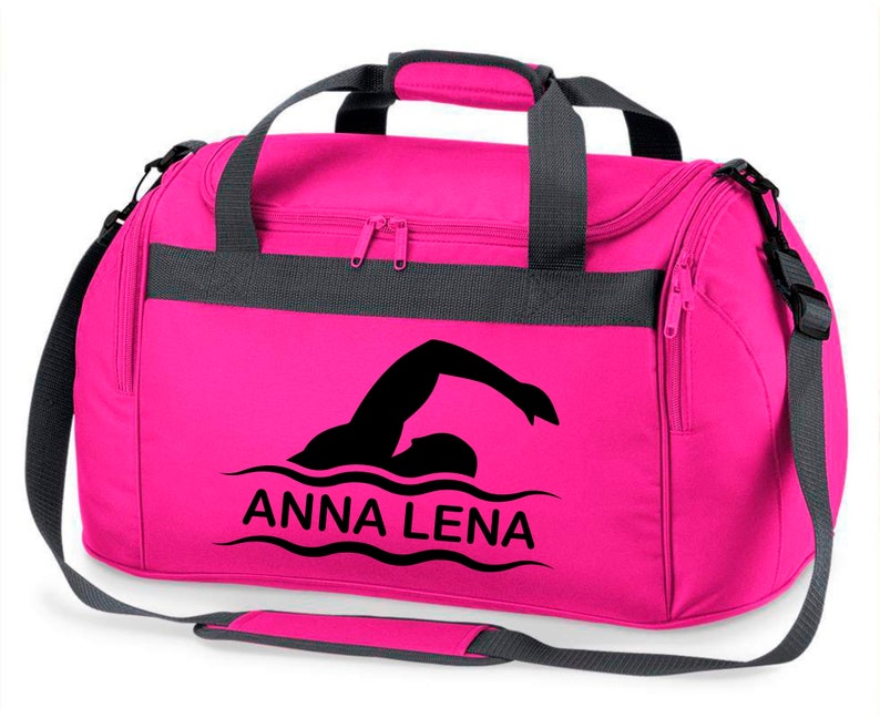 Sporttasche Schwimmen für Kinder Personalisierbar mit Name Schwimmtasche Duffle Bag für Mädchen und Jungen pink