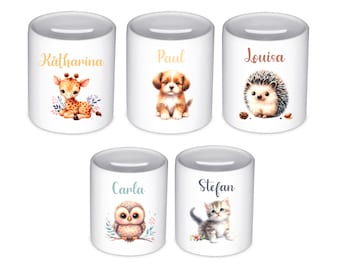 Personalisiert Tierbaby-Spardose Aus Keramik – Mit Namen, Für Kindergeburtstag Oder Taufe, 5 Tier-Motive Wählbar