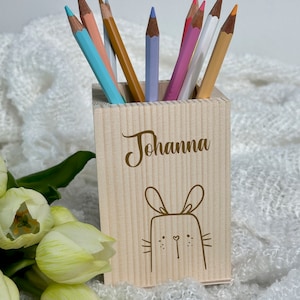 Portalápices de madera para niños - Estuche personalizado con nombre - Portalápices como regalo para niñas y niños que empiezan el colegio - Estuche de animales