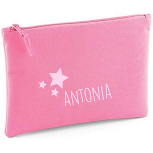 personalisierte Kosmetiktasche für Mädchen | Motiv Sterne & Namensdruck | Schminktasche für Kinder inkl. Name | Kulturtasche Täschchen
