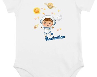 Baby Body Astronaut - Personalisiert mit Name - Personalisiertes Geschenk Strampler Geburt Neugeborene Kurzarm