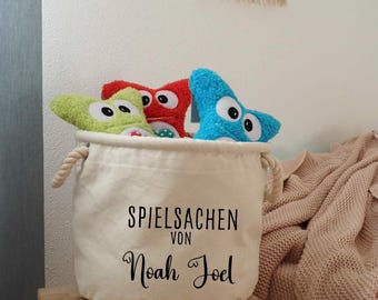 Aufbewahrungskorb Spielsachen - Personalisiert mit Name - Kinderzimmer Spielzeugkorb Wäschekorb Baumwolle - Utensilo groß Mädchen Jungen