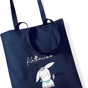 Jutebeutel bedruckt mit Esel und Name | Stofftasche aus Baumwolle für Jungen und Mädchen | Kita-Beutel Kindergarten Wechselwäsche