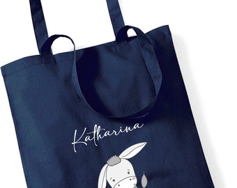 Jute bag printed with donkey and name | Cotton tote bag for boys and girls | Kita bag Kindergarten change clothes