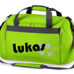 Sporttasche mit Namen, Fußball, bedruckt, für Kinder, Reisetasche, Mädchen, Junge, blau, schwarz, pink apfelgrün