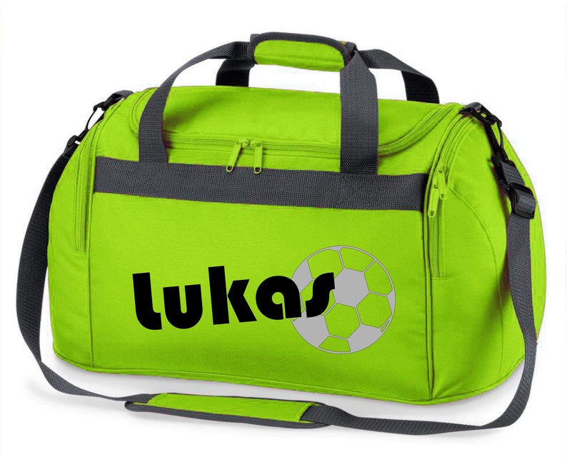 Sporttasche mit Namen, Fußball, bedruckt, für Kinder, Reisetasche, Mädchen, Junge, blau, schwarz, pink apfelgrün