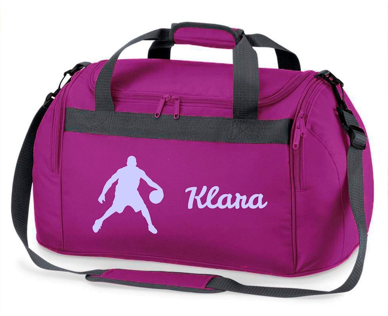 Sac de sport avec nom imprimé pour enfant Personnalisable avec un joueur de basket Sac de voyage sac de voyage pour filles et garçons Des sports lila