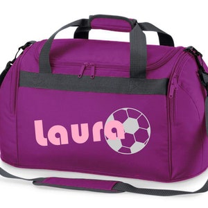 Borsa sportiva con nome Calcio stampato Borsa da viaggio per bambini Ragazza Ragazzo Blu Nero Rosa lila