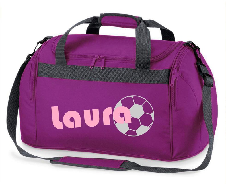 Sac de sport avec nom Football imprimé sac de voyage pour enfants fille garçon bleu noir rose image 8