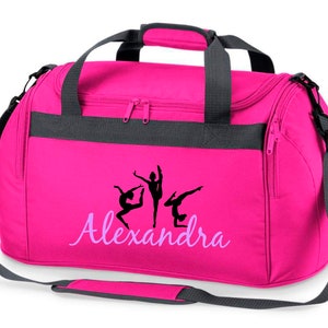Sports bag with names for girls Motif gymnastics as a gymnast including name print personalized Travel bag in purple, pink or pink