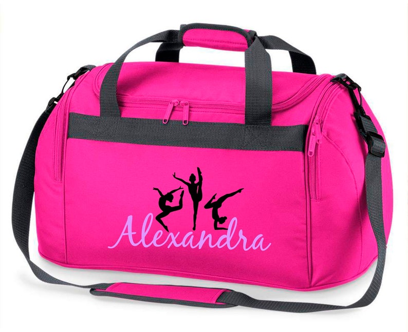 Sporttasche mit Namen für Mädchen Motiv Turnen & Gymnastik als Turnerin inkl. Namensdruck personalisiert Reisetasche in lila, pink oder pink