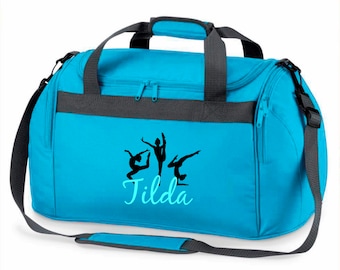 Sports bag with name for girls | Gymnastics motif including name print personalized | Travel bag in purple, pink or