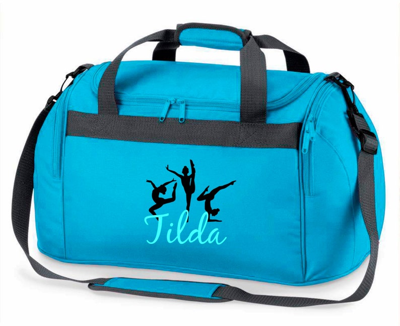 Sporttasche mit Namen für Mädchen Motiv Turnen & Gymnastik als Turnerin inkl. Namensdruck personalisiert Reisetasche in lila, pink oder Bild 1