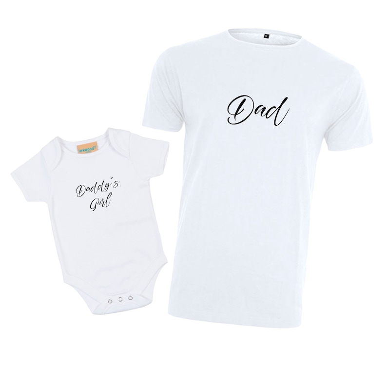 personalisierter Babybody T-Shirt Dad & Daddys girl / boy im Set Dad-shirt als Geschenk im set mit Strampler als Partnerlook Set weiß Dad/Girl