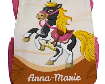 Rucksack mit Namen für Mädchen | Motiv Pferd | Cooler Kindergartenrucksack inkl. Wunschname & Brustgurt hellblau dunkelblau rot pink