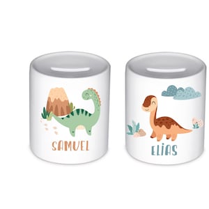 Spardose Dino personalisiert Kind – Sparbüchse mit Namen – Personalisierte Spardose – Geschenk Jungen Mädchen Taufe Geburtstag Weihnachten