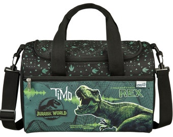 Kleine Sporttasche Dinosaurier Kinder - Personalisiert mit Name - Dino Reisetasche Kindertasche in grün - Geschenkidee Mädchen Jungen
