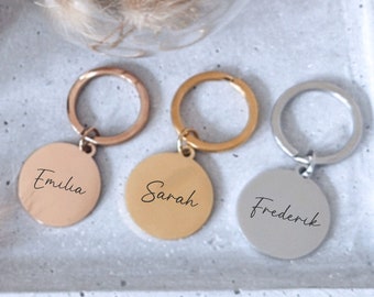 minimutz keychain personalized with name in rose gold | Round pendant for keys keychain with engraving girls boys rose gold