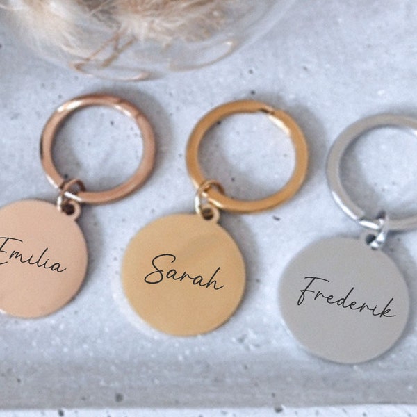 minimutz keychain personalized with name in rose gold | Round pendant for keys keychain with engraving girls boys rose gold